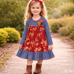 Bonnie Jean Girls Dress 5 Long Sleeve Floral Stripe Ruffle Hem Boho Counrty